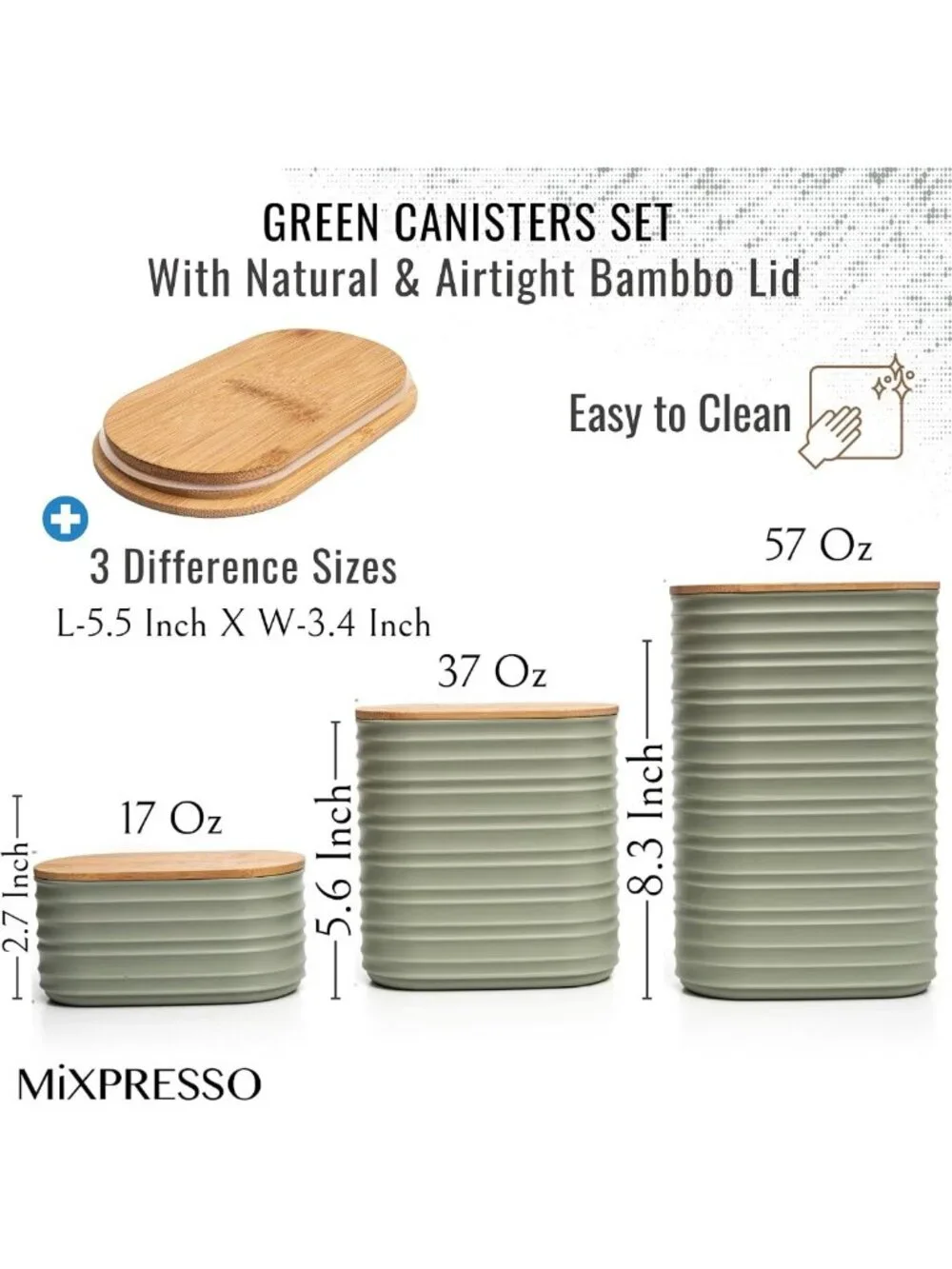 Stylish 3-Piece Green Kitchen Canister Set for Coffee, Sugar & Tea Storage